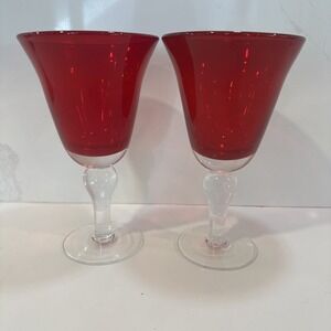 Vintage Artland Iris Ruby 8" Tall Water Goblet Set Of 2 Stemware Barware RG2